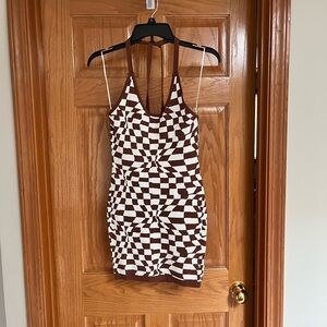Brown and white trendy mini dress
